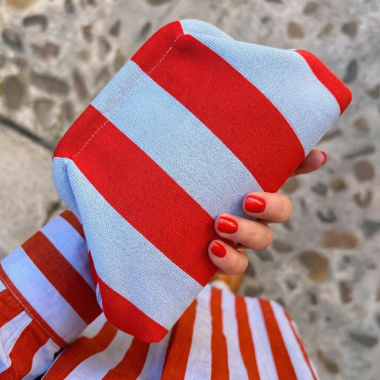 Red and blue make up pouch